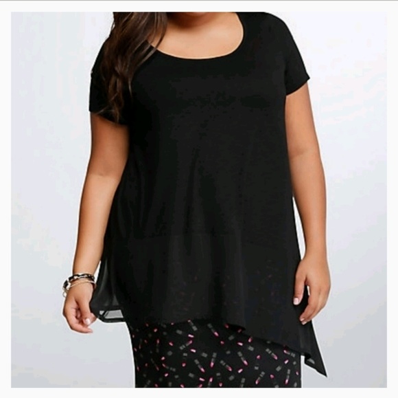 torrid Tops - Torrid black asymmetrical chiffon tee
